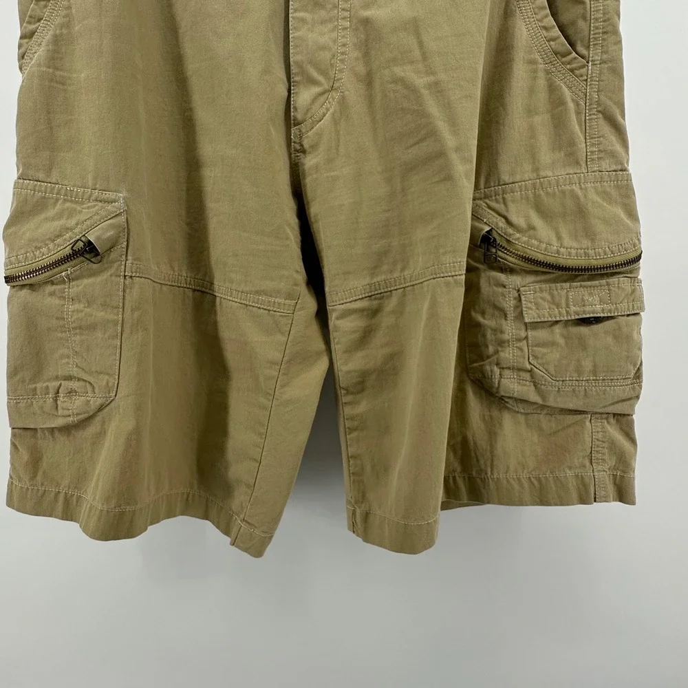 Kuhl Mens Khaki Tan Vintage Patina Dye Cargo Hiking Shorts Size 34 Cotton Nylon